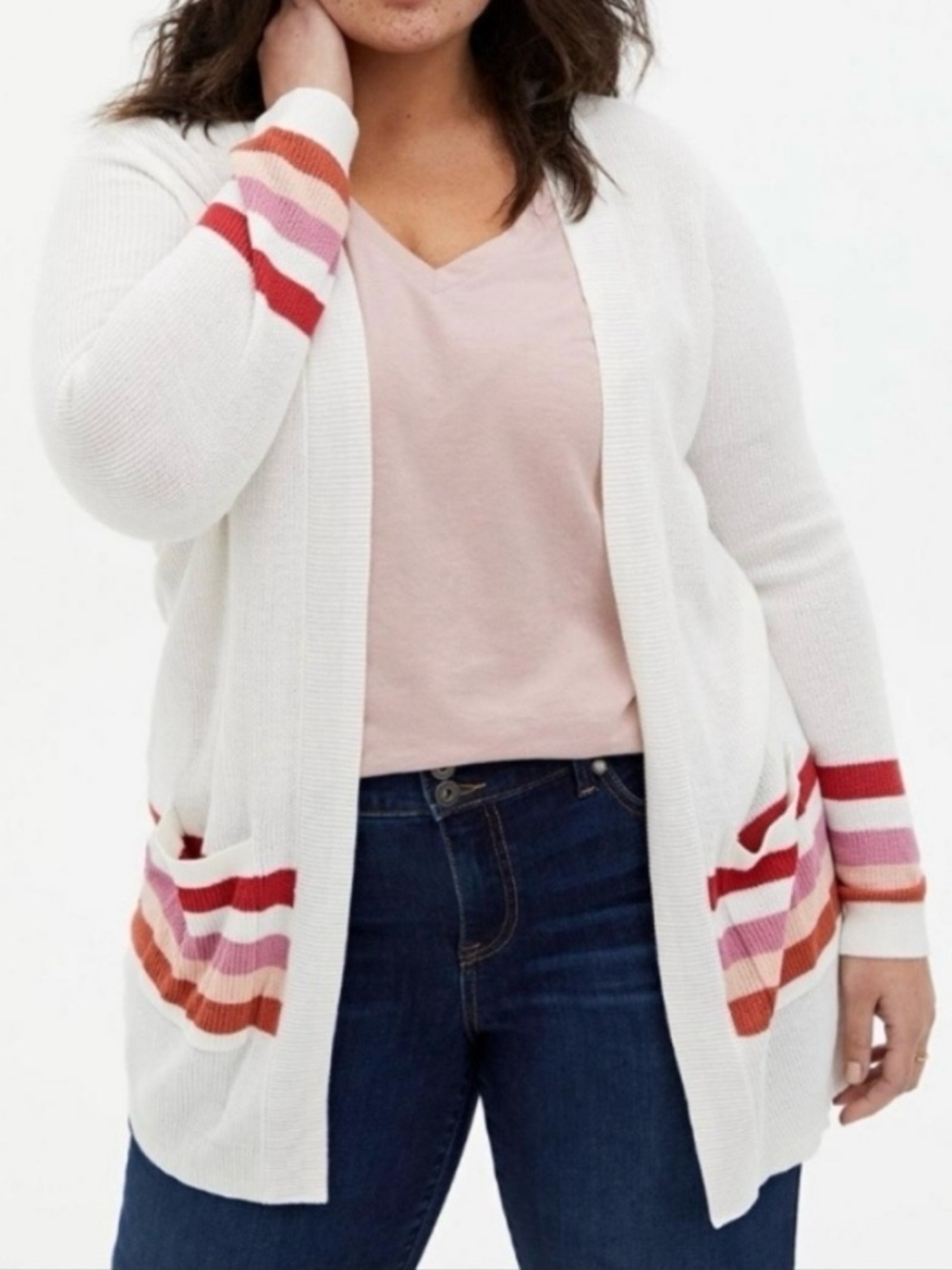 torrid Varsity Colorful Stripe Open-Front Cardigan with Pockets in Size 3 | 3X